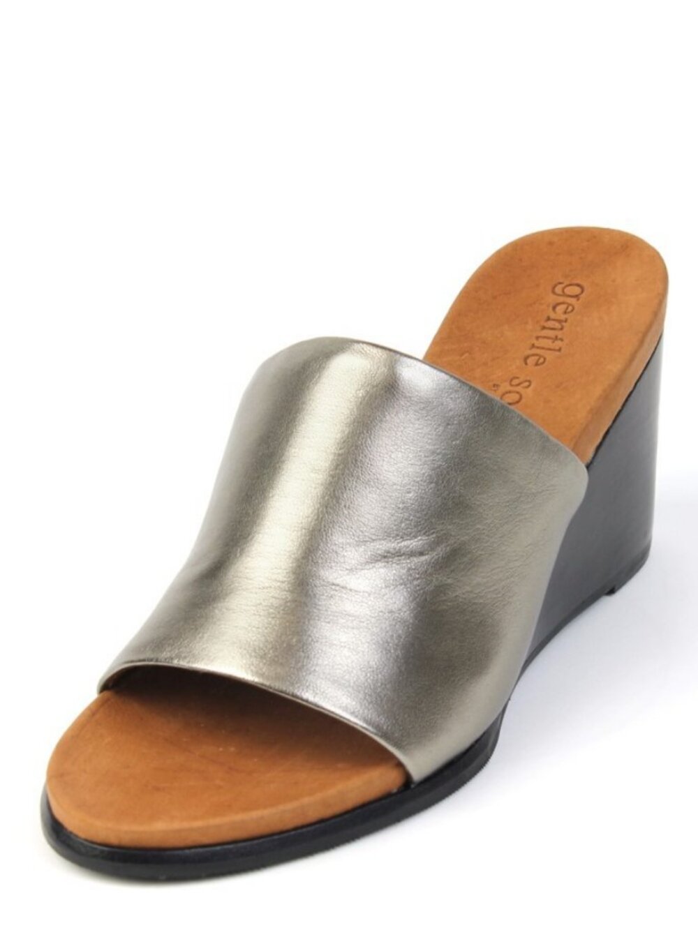Gentle Souls Gabe Olicious Pewter Leather Wedge Heel Sandal Shoes NEW